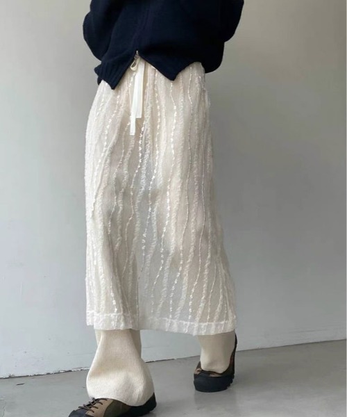 kirakiraShop(キラキラショップ)の「ウエストのリボンでサイズ感を調節できる♪チュール レース シアー スカート(スカート・レディース・ブラック/アイボリー・FREE)」の5枚目の写真