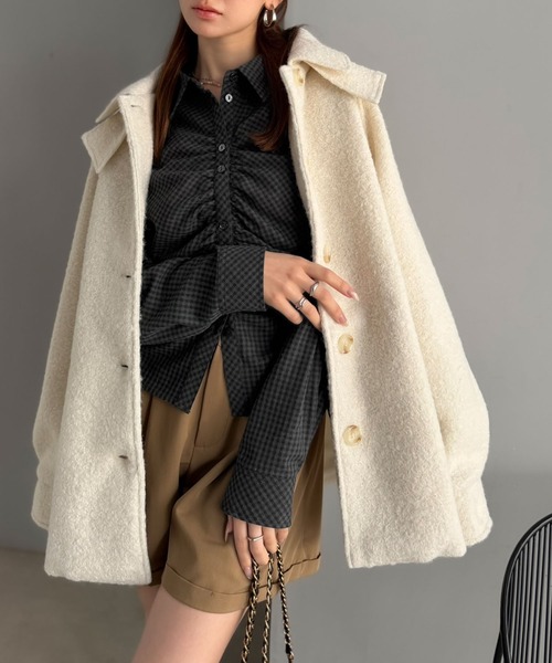 mily bilet(ミウィビレット)の「【mily bilet】多ボタンとシャーリングで魅せる。多ボタンシャーリングシャツ(シャツ/ブラウス・レディース・ブラック/ブラウン系1/ブラウン系2・X-LARGE/LARGE/MEDIUM/SMALL)」の16枚目の写真