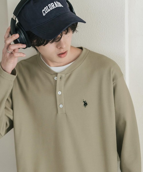 U.S. POLO ASSN.(ユーエスポロアッスン)の「U.S. POLO ASSN. ユーエスポロアッスン サーマルワンポイントロゴ刺繍ヘンリーネック長袖Tシャツ/ワッフルカットソー(Tシャツ/カットソー・メンズ・ホワイト/ブラック/チャコール/グレー/ネイビー/ベージュ・M/XL/L)」の5枚目の写真