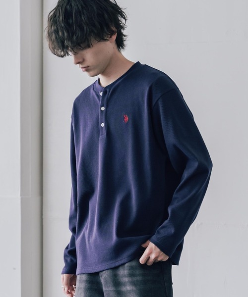 U.S. POLO ASSN.(ユーエスポロアッスン)の「U.S. POLO ASSN. ユーエスポロアッスン サーマルワンポイントロゴ刺繍ヘンリーネック長袖Tシャツ/ワッフルカットソー(Tシャツ/カットソー・メンズ・ホワイト/ブラック/チャコール/グレー/ネイビー/ベージュ・M/XL/L)」の6枚目の写真