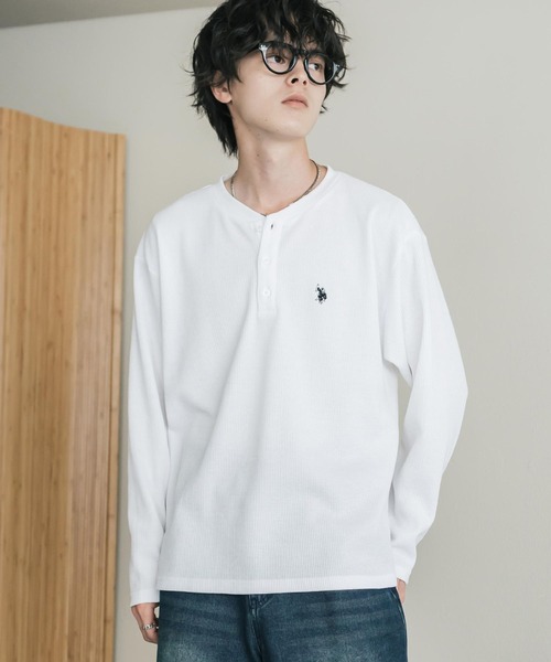 U.S. POLO ASSN.(ユーエスポロアッスン)の「U.S. POLO ASSN. ユーエスポロアッスン サーマルワンポイントロゴ刺繍ヘンリーネック長袖Tシャツ/ワッフルカットソー(Tシャツ/カットソー・メンズ・ホワイト/ブラック/チャコール/グレー/ネイビー/ベージュ・M/XL/L)」の7枚目の写真