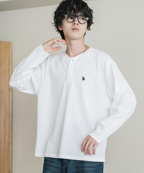 U.S. POLO ASSN.(ユーエスポロアッスン)の「U.S. POLO ASSN. ユーエスポロアッスン サーマルワンポイントロゴ刺繍ヘンリーネック長袖Tシャツ/ワッフルカットソー(Tシャツ/カットソー・メンズ・ホワイト/ブラック/チャコール/グレー/ネイビー/ベージュ・M/XL/L)」の8枚目の写真