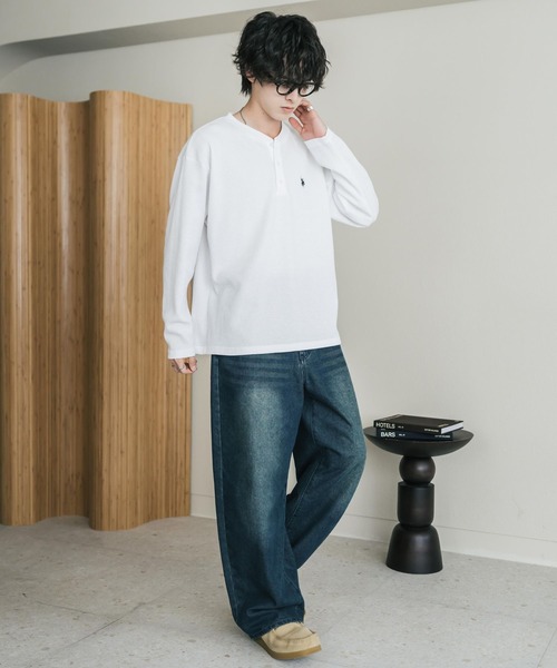 U.S. POLO ASSN.(ユーエスポロアッスン)の「U.S. POLO ASSN. ユーエスポロアッスン サーマルワンポイントロゴ刺繍ヘンリーネック長袖Tシャツ/ワッフルカットソー(Tシャツ/カットソー・メンズ・ホワイト/ブラック/チャコール/グレー/ネイビー/ベージュ・M/XL/L)」の10枚目の写真