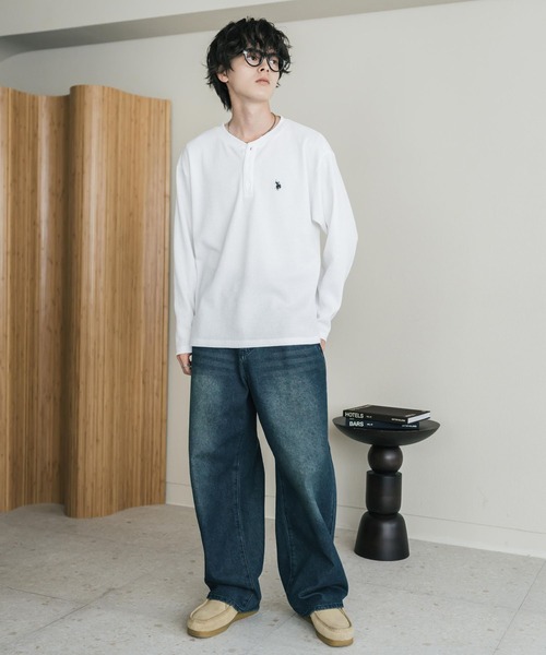 U.S. POLO ASSN.(ユーエスポロアッスン)の「U.S. POLO ASSN. ユーエスポロアッスン サーマルワンポイントロゴ刺繍ヘンリーネック長袖Tシャツ/ワッフルカットソー(Tシャツ/カットソー・メンズ・ホワイト/ブラック/チャコール/グレー/ネイビー/ベージュ・M/XL/L)」の11枚目の写真