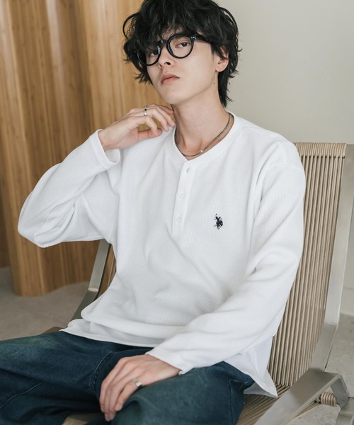U.S. POLO ASSN.(ユーエスポロアッスン)の「U.S. POLO ASSN. ユーエスポロアッスン サーマルワンポイントロゴ刺繍ヘンリーネック長袖Tシャツ/ワッフルカットソー(Tシャツ/カットソー・メンズ・ホワイト/ブラック/チャコール/グレー/ネイビー/ベージュ・M/XL/L)」の13枚目の写真