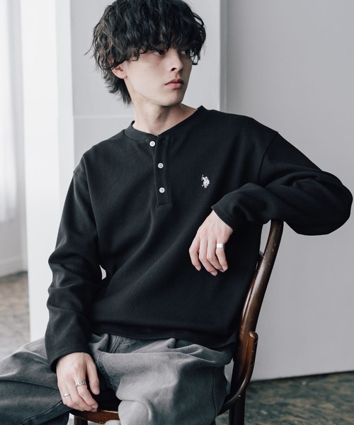U.S. POLO ASSN.(ユーエスポロアッスン)の「U.S. POLO ASSN. ユーエスポロアッスン サーマルワンポイントロゴ刺繍ヘンリーネック長袖Tシャツ/ワッフルカットソー(Tシャツ/カットソー・メンズ・ホワイト/ブラック/チャコール/グレー/ネイビー/ベージュ・M/XL/L)」の14枚目の写真