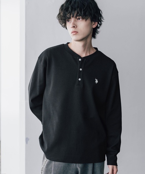 U.S. POLO ASSN.(ユーエスポロアッスン)の「U.S. POLO ASSN. ユーエスポロアッスン サーマルワンポイントロゴ刺繍ヘンリーネック長袖Tシャツ/ワッフルカットソー(Tシャツ/カットソー・メンズ・ホワイト/ブラック/チャコール/グレー/ネイビー/ベージュ・M/XL/L)」の15枚目の写真