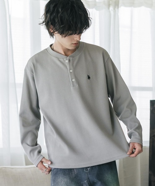 U.S. POLO ASSN.(ユーエスポロアッスン)の「U.S. POLO ASSN. ユーエスポロアッスン サーマルワンポイントロゴ刺繍ヘンリーネック長袖Tシャツ/ワッフルカットソー(Tシャツ/カットソー・メンズ・ホワイト/ブラック/チャコール/グレー/ネイビー/ベージュ・M/XL/L)」の20枚目の写真