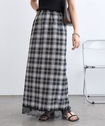 【WEB限定】オンブレチェックレースヘムスカート