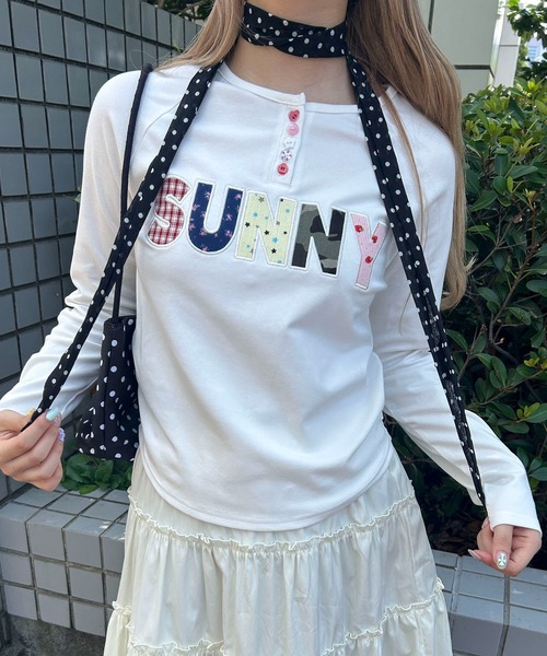 WC(ダブル シー)の「《大人気で長袖Ver.登場☆》アソートボタンパッチワークロゴロンT(Tシャツ/カットソー・レディース・サックスブルー/ホワイト/グレー・FREE)」の7枚目の写真