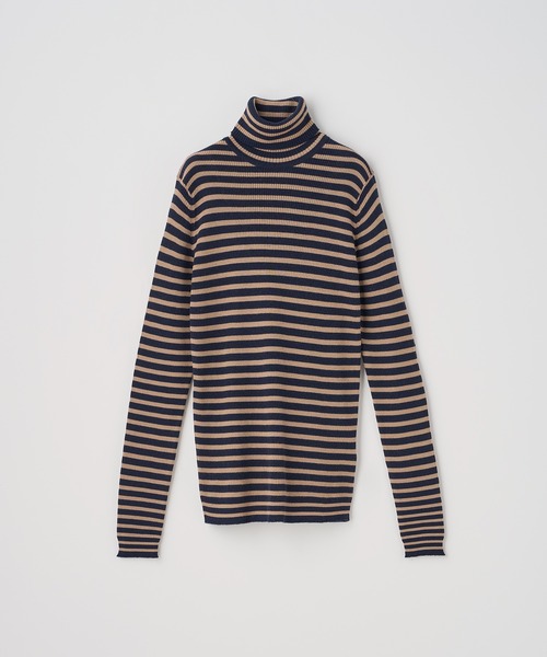 JOHN SMEDLEY（ジョンスメドレー）の「リブタートルネック ボーダー柄長袖ニットプルオーバー（ニット/セーター・レディース・その他・S）」の2枚目の写真