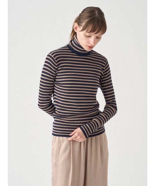 JOHN SMEDLEY（ジョンスメドレー）の「リブタートルネック ボーダー柄長袖ニットプルオーバー（ニット/セーター・レディース・その他・S）」の3枚目の写真