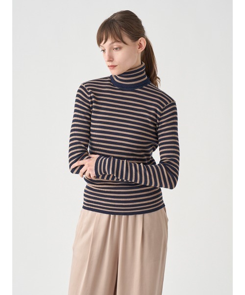 JOHN SMEDLEY（ジョンスメドレー）の「リブタートルネック ボーダー柄長袖ニットプルオーバー（ニット/セーター・レディース・その他・S）」の4枚目の写真