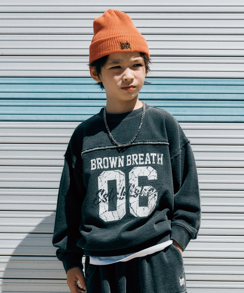 BROWNBREATH KIDS(ブラウンブレスキッズ)の「KIDS DENIM RAW CUT CREWNECK - DARK GREY(スウェット・レディース・その他・110/120/130/140/150)」の1枚目の写真