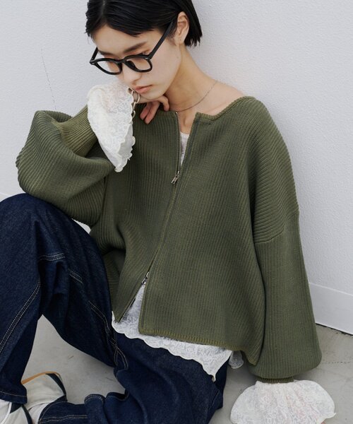 CIAOPANIC TYPY(チャオパニックティピー)の「【WEB限定】軽量・伸縮性◎/スポンディッシュダブルジップニットカーディガン(カーディガン/ボレロ・レディース・グレー/ブラック/ピンク/オフホワイト/ブラウン/カーキ・ONE SIZE)」の6枚目の写真