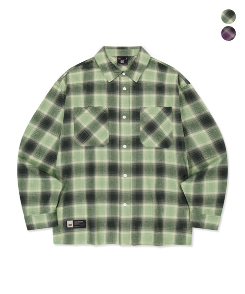BROWNBREATH(ブラウンブレス)の「TAG オンブレチェックシャツ(シャツ/ブラウス・レディース・グリーン/ダークパープル・X-LARGE/MEDIUM/SMALL/LARGE)」の1枚目の写真