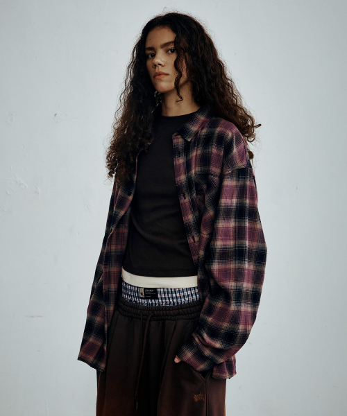 BROWNBREATH(ブラウンブレス)の「TAG オンブレチェックシャツ(シャツ/ブラウス・レディース・グリーン/ダークパープル・X-LARGE/MEDIUM/SMALL/LARGE)」の6枚目の写真