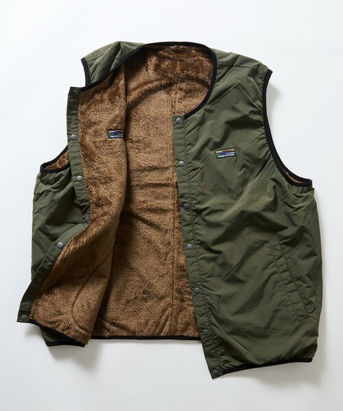 FREAK'S STORE(フリークスストア)の「限定展開 リラックスフィット ナイロン フリース リバーシブル ジップアップベスト(ダウンベスト・メンズ・オリーブ/ネイビー/レオパード/ブラック/スミクロ・MEDIUM/SMALL/LARGE)」の3枚目の写真