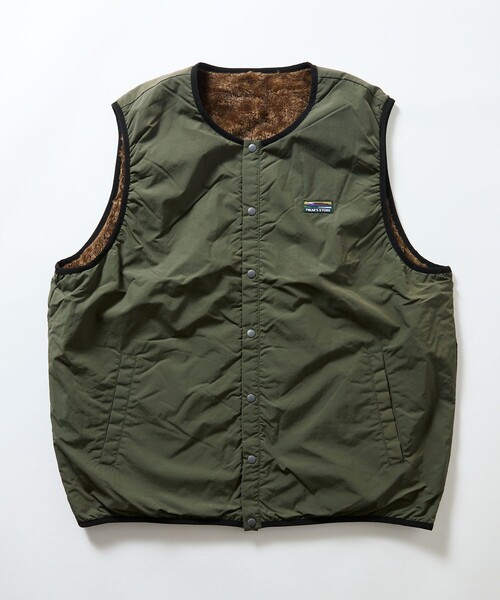 FREAK'S STORE(フリークスストア)の「限定展開 リラックスフィット ナイロン フリース リバーシブル ジップアップベスト(ダウンベスト・メンズ・オリーブ/ネイビー/レオパード/ブラック/スミクロ・MEDIUM/SMALL/LARGE)」の22枚目の写真