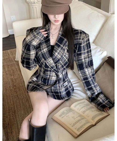inst.ALL（インストール）の「レトロチェックダブルブレストジャケット（その他アウター・レディース・ブラック・M）」の18枚目の写真