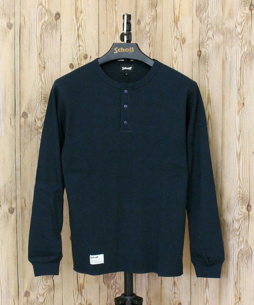 Schott（ショット）の「ARMY RIB HENLEY LS T-SHIRT（Tシャツ/カットソー・メンズ・ネイビー/ホワイト・XL/XXL）」の2枚目の写真