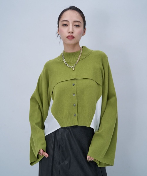 HARE(ハレ)の「シャツドッキングケープニット(HARE)(ニット/セーター・レディース・ブラック/ライトグリーン・FREE)」の13枚目の写真