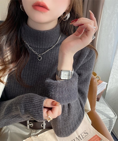 ONEP STAR(ワンピスター)の「裏起毛ハイネックリブニットトップス(ニット/セーター・レディース・ブラック/ライトグレー/ホワイト/ベージュ/オートミール/ダークグレー・FREE)」の14枚目の写真