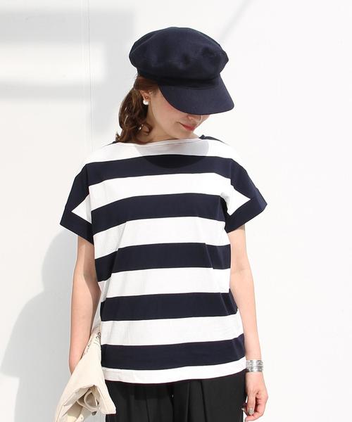 coen（コーエン）の「【大人気・復刻・新色追加】ワイドボーダーボートネックTシャツ（Tシャツ/カットソー・レディース・ネイビー/ブラウン・LARGE/MEDIUM）」の2枚目の写真