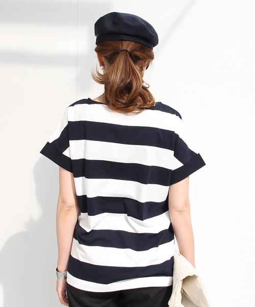 coen（コーエン）の「【大人気・復刻・新色追加】ワイドボーダーボートネックTシャツ（Tシャツ/カットソー・レディース・ネイビー/ブラウン・LARGE/MEDIUM）」の3枚目の写真