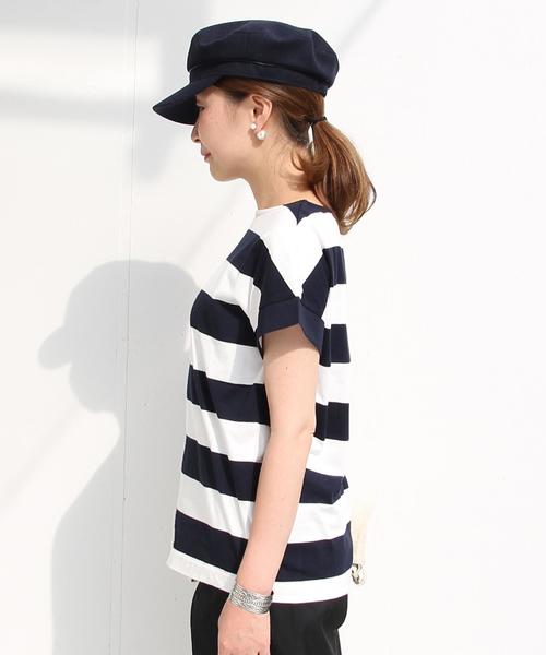 coen（コーエン）の「【大人気・復刻・新色追加】ワイドボーダーボートネックTシャツ（Tシャツ/カットソー・レディース・ネイビー/ブラウン・LARGE/MEDIUM）」の4枚目の写真