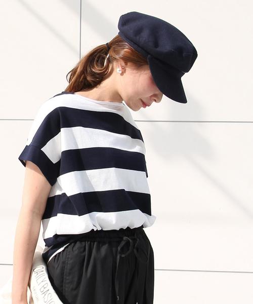 coen（コーエン）の「【大人気・復刻・新色追加】ワイドボーダーボートネックTシャツ（Tシャツ/カットソー・レディース・ネイビー/ブラウン・LARGE/MEDIUM）」の5枚目の写真