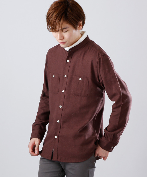 MONO-MART(モノマート)の「バンドカラーフランネルシャツ/ライトオンス(MONO-MART)(シャツ/ブラウス・メンズ・ボルドー/ブルー系その他/チャコール/グレー系その他/グレー/ネイビー/ブラウン/ブラック・M/L/XL)」の5枚目の写真