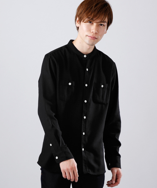 MONO-MART(モノマート)の「バンドカラーフランネルシャツ/ライトオンス(MONO-MART)(シャツ/ブラウス・メンズ・ボルドー/ブルー系その他/チャコール/グレー系その他/グレー/ネイビー/ブラウン/ブラック・M/L/XL)」の2枚目の写真