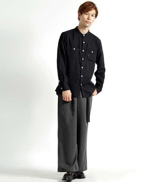 MONO-MART(モノマート)の「バンドカラーフランネルシャツ/ライトオンス(MONO-MART)(シャツ/ブラウス・メンズ・ボルドー/ブルー系その他/チャコール/グレー系その他/グレー/ネイビー/ブラウン/ブラック・M/L/XL)」の9枚目の写真