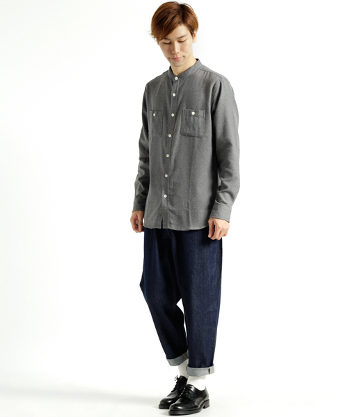 MONO-MART(モノマート)の「バンドカラーフランネルシャツ/ライトオンス(MONO-MART)(シャツ/ブラウス・メンズ・ボルドー/ブルー系その他/チャコール/グレー系その他/グレー/ネイビー/ブラウン/ブラック・M/L/XL)」の10枚目の写真