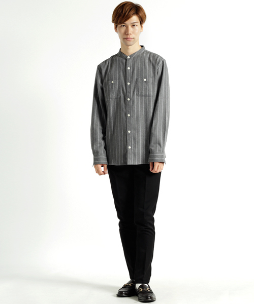 MONO-MART(モノマート)の「バンドカラーフランネルシャツ/ライトオンス(MONO-MART)(シャツ/ブラウス・メンズ・ボルドー/ブルー系その他/チャコール/グレー系その他/グレー/ネイビー/ブラウン/ブラック・M/L/XL)」の11枚目の写真