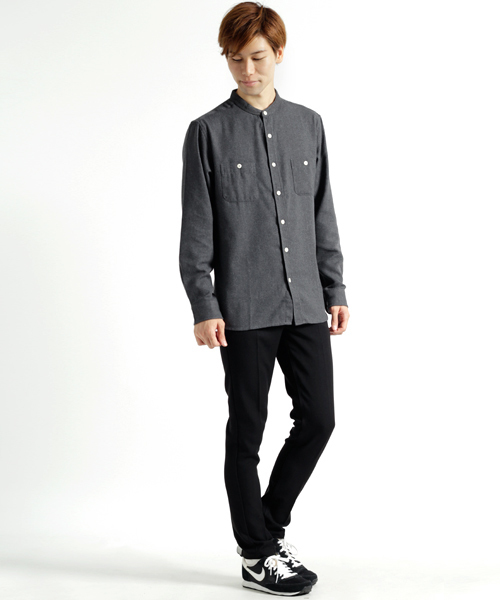 MONO-MART(モノマート)の「バンドカラーフランネルシャツ/ライトオンス(MONO-MART)(シャツ/ブラウス・メンズ・ボルドー/ブルー系その他/チャコール/グレー系その他/グレー/ネイビー/ブラウン/ブラック・M/L/XL)」の12枚目の写真