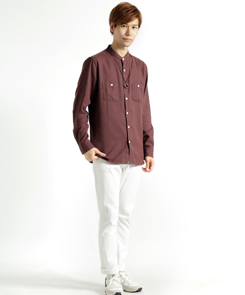 MONO-MART(モノマート)の「バンドカラーフランネルシャツ/ライトオンス(MONO-MART)(シャツ/ブラウス・メンズ・ボルドー/ブルー系その他/チャコール/グレー系その他/グレー/ネイビー/ブラウン/ブラック・M/L/XL)」の13枚目の写真