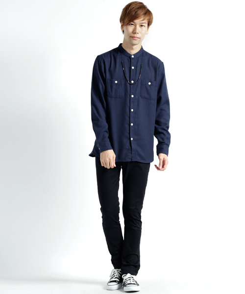 MONO-MART(モノマート)の「バンドカラーフランネルシャツ/ライトオンス(MONO-MART)(シャツ/ブラウス・メンズ・ボルドー/ブルー系その他/チャコール/グレー系その他/グレー/ネイビー/ブラウン/ブラック・M/L/XL)」の14枚目の写真