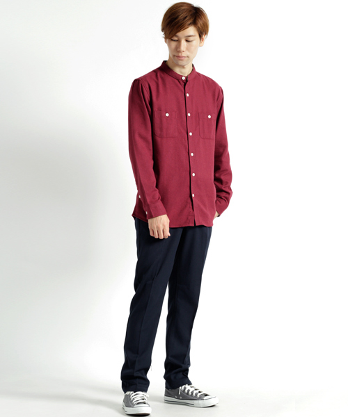 MONO-MART(モノマート)の「バンドカラーフランネルシャツ/ライトオンス(MONO-MART)(シャツ/ブラウス・メンズ・ボルドー/ブルー系その他/チャコール/グレー系その他/グレー/ネイビー/ブラウン/ブラック・M/L/XL)」の16枚目の写真