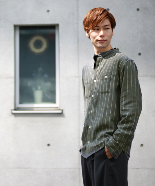 MONO-MART(モノマート)の「バンドカラーフランネルシャツ/ライトオンス(MONO-MART)(シャツ/ブラウス・メンズ・ボルドー/ブルー系その他/チャコール/グレー系その他/グレー/ネイビー/ブラウン/ブラック・M/L/XL)」の17枚目の写真