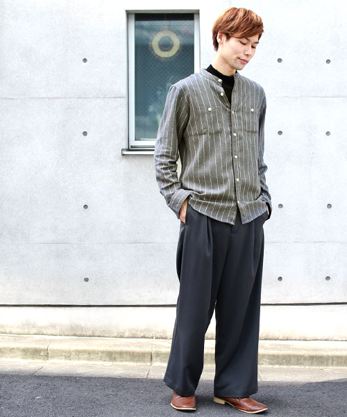 MONO-MART(モノマート)の「バンドカラーフランネルシャツ/ライトオンス(MONO-MART)(シャツ/ブラウス・メンズ・ボルドー/ブルー系その他/チャコール/グレー系その他/グレー/ネイビー/ブラウン/ブラック・M/L/XL)」の18枚目の写真