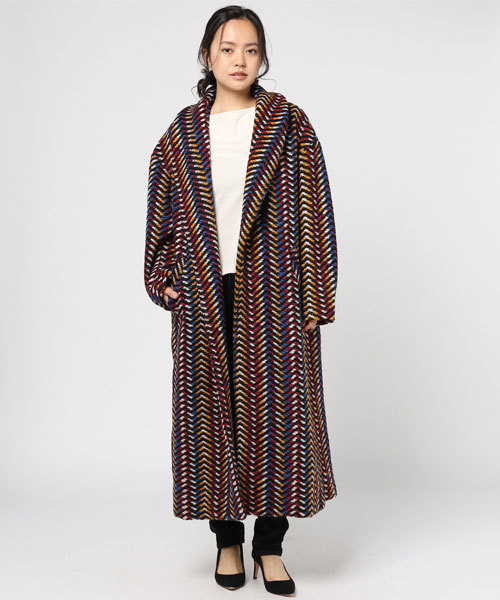 SLY(スライ)の「BLANKET ショールLONG COAT(その他アウター・レディース・ベージュ/ネイビー/マルチ/トップグレー・FREE)」の6枚目の写真