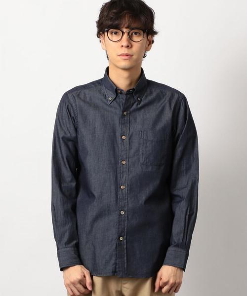 green label relaxing（グリーンレーベルリラクシング）の「SC ドレスシャンブレー ボタンダウン シャツ ◆（シャツ/ブラウス・メンズ・ネイビー/コバルトブルー・LARGE/X-LARGE/MEDIUM/X-SMALL/SMALL）」の4枚目の写真