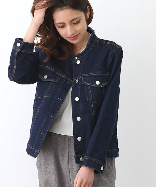 セール ノーカラーカットオフgジャン デニムジャケット Andj アンドジェイ のファッション通販 Zozotown