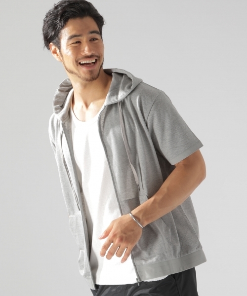 BAYFLOW（ベイフロー）の「キリカエ半袖ZIPパーカー（パーカー・メンズ・ネイビー/グレー・MEDIUM/LARGE/SMALL）」の2枚目の写真