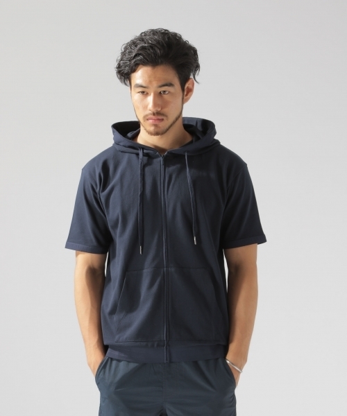 BAYFLOW（ベイフロー）の「キリカエ半袖ZIPパーカー（パーカー・メンズ・ネイビー/グレー・MEDIUM/LARGE/SMALL）」の5枚目の写真