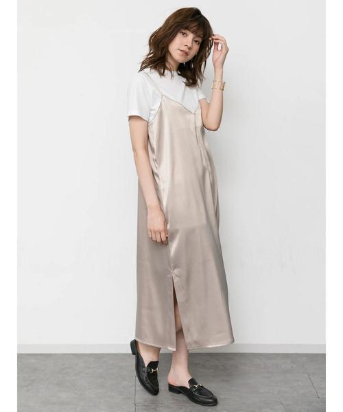 YECCA VECCA（イェッカヴェッカ）の「・サテンキャミワンピ-ス（ワンピース・レディース・ベージュ/ネイビー・FREE）」の7枚目の写真