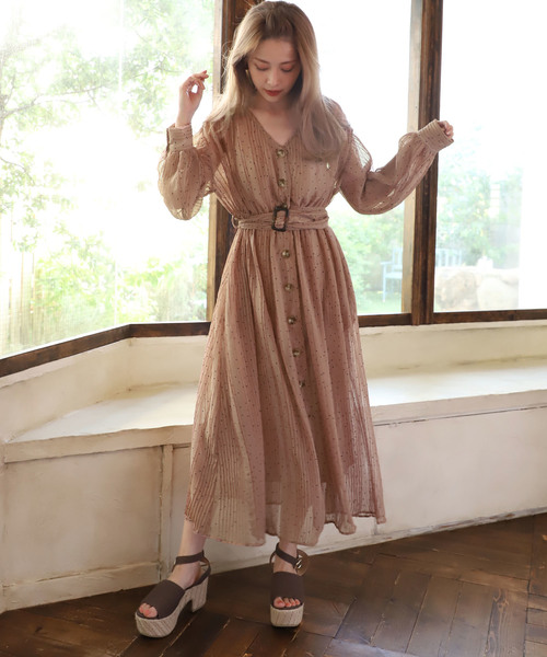 one after another NICE CLAUP（ワンアフターアナザーナイスクラップ）の「ドットガウンワンピース（ワンピース・レディース・ブラウン/モカ/ベージュ・FREE）」の6枚目の写真