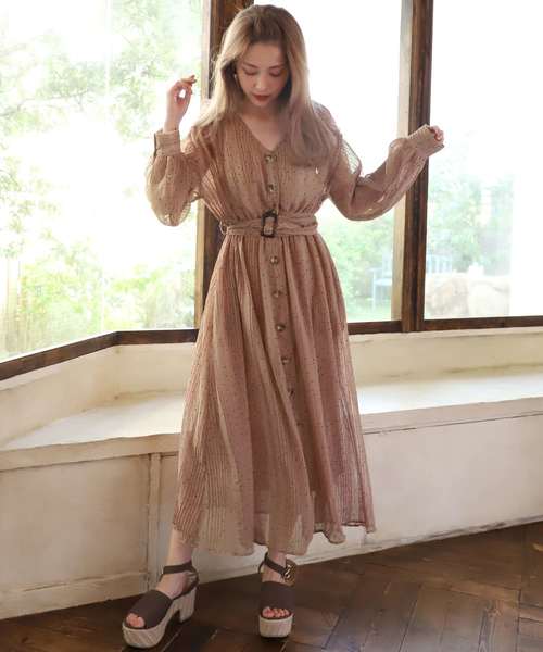 one after another NICE CLAUP（ワンアフターアナザーナイスクラップ）の「ドットガウンワンピース（ワンピース・レディース・ブラウン/モカ/ベージュ・FREE）」の10枚目の写真